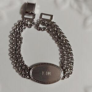Speidel Textured Silver/Triple Rolo Chain ID Bracelet (Engraved 'KIM' )